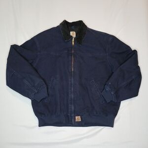 Carhartt Santa Fe Jacket J14 MDT Navy/Black Mens Size 2XL Leather Patch Quilted